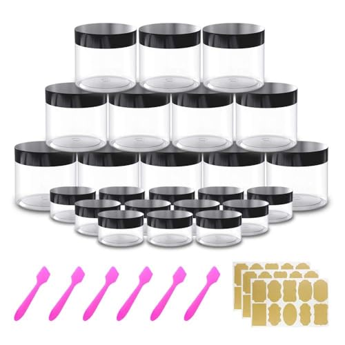 12 Pack 4oz + 12 Pack 0.7oz Cosmetic Jars with Lids | AMORIX Plastic Containers