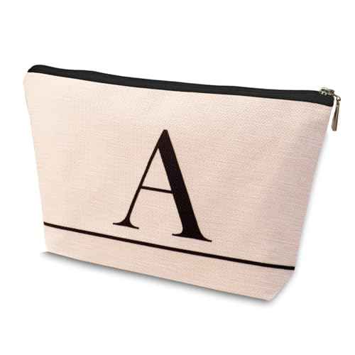 Letter A-Z Initial Personalized Makeup Bags, Birthday Gifts for Women, Monogrammed Gifts for Women Mom Sister Best Friend Bride Bridesmaid, Mothers Day, Christmas, Small Travel Cosmetic Bag (A)