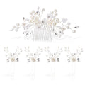 Bridal Hair Combs & Pins Set - 5PC Rhinestone Crystal Pearl Accessories