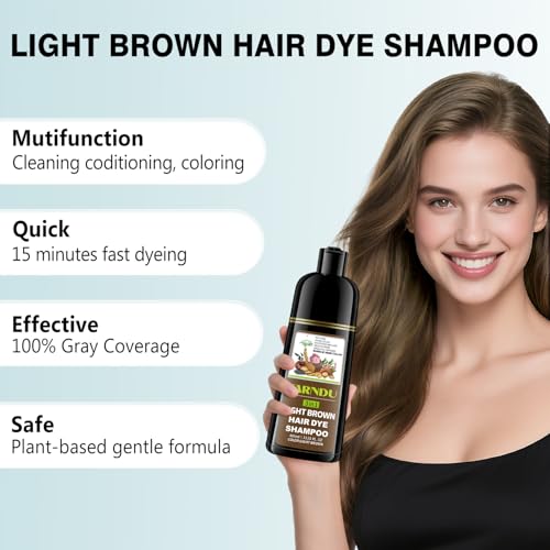 Light Brown Hair Dye Shampoo - 100% Gray Coverage, Ammonia Free