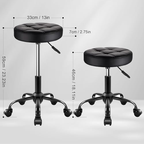 Black Classic Swivel Stool - 360¡Æ Mobility & Adjustable Height Rolling Stool Chair for Salon, Home Office, Kitchen Island, Makeup Vanity