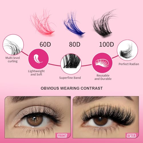 3-Color D-Curl Cluster Lashes 60D/80D/100D Kit with Curler