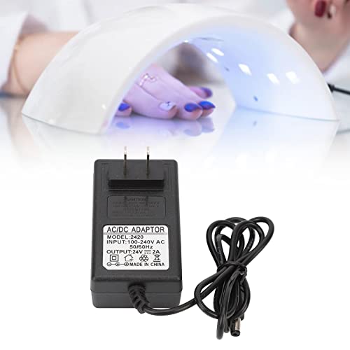 Nail Power Adapter, 24V 2A Nail Power Adapter Charger 48W Power Supply Adapter LED Nail Lamp Nail Dryer Replacment Power Supply Adapter, LED light Nail Power Adapter, Compact Size