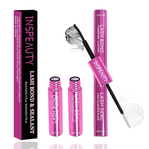 INSPEAUTY Lash Bond and Seal Duo, 5ml+5ml Waterproof Lash Glue for Eyelash Clusters, 72H Hold
