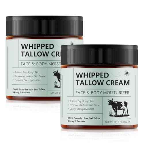 2PCS Beef Tallow for Skin, Tallow and Honey Balm, Natural Whipped Tallow Cream for Face & Body Moisturizer, Tallow Cream with Honey & Beeswax, Body Lotion Skin Care for Sensitive Skin