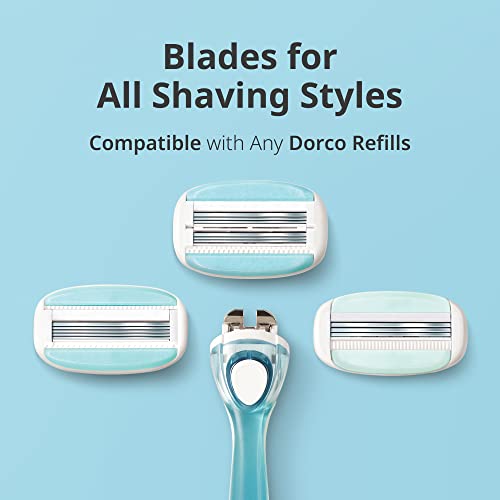 DORCO eve Pack of 3 Razors for Quick & Easy Shaving (No Handle, 8 Pcs Razor Blade Refills), 3 Curved Blades for Shaving with Aloe Vera Moisture Bar, Interchangeable Cartridge for Sensitive Skin