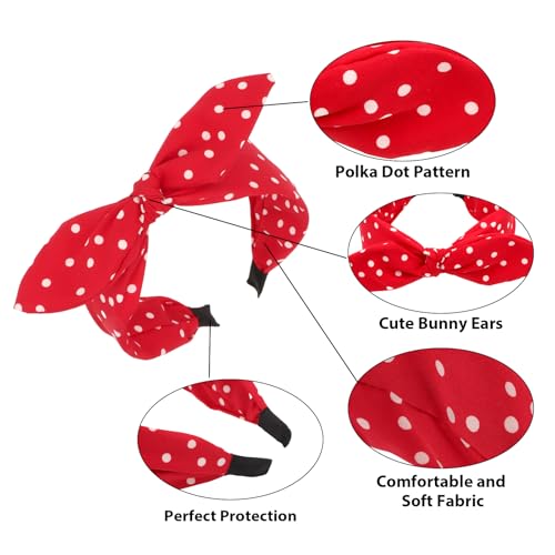 Aushamtai 4PCS Polka Dot Bunny Ears Knot Headbands for Women Girls - Adjustable Hair Accessories