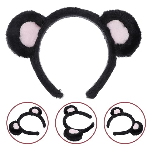 CALLARON Bear Ear Headband for Women, Cute Bear Hairband with Bear Ears Headwear Face Wash Headband Cartoon Cosplay Party Costume Hair Accessories for Adults Kids(Black Pink)