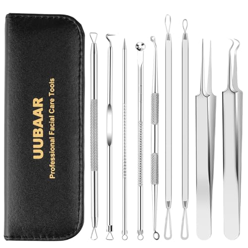 UUBAAR Blackhead Remover Kit, 9 Pimple Popper Tools with Tweezers