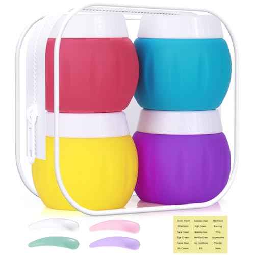 Travel Containers for Toiletries, GLAMFIELDS TSA Approved 1.7oz 50ml Travel Size Silicone Cream Jars BPA Free, Leak-proof Travel Essentials with Lid for Cosmetic Face Hand Body Cream Purple (4 Pack)