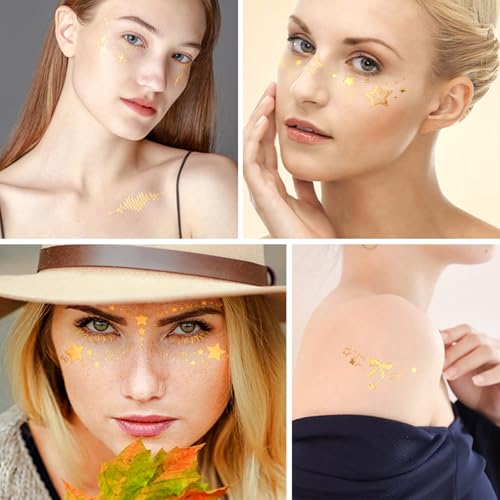 Gold Glitter Star Freckles Tattoo Stickers - 10Pc Waterproof Patches