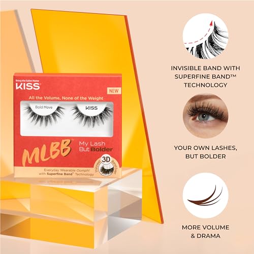 KISS My Lash But Bolder, False Eyelashes, Big Personality', 14 mm, Includes 1 Pair, Contact Lens Friendly, Easy to Apply, Reusable Strip Lashes, Glue-On (Pack of 2)