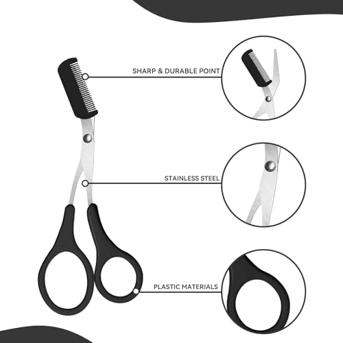 Professional Eyebrow Trimmer Scissors with Comb - Non-Slip Grip for Men & Women