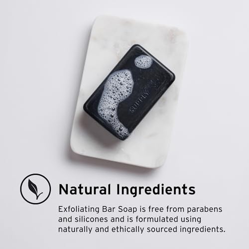 Supply Exfoliating Bar Soap for Men - Mens Bar Soap with Jojoba Beads, Shea Butter & Aloe - Deep Cleansing & Moisturizing Soap Bar - White Birch & Sage Scent - 7 oz