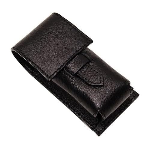 Parker Genuine Leather Shaving Brush Case ? Handmade Black Travel Holder for Standard Badger, Boar & Synthetic Brushes