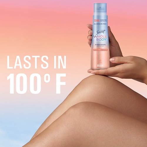 Secret Whole Body Deodorant Spray Travel Size 1 oz Peach Vanilla - 72HR Odor Protection, Aluminum-Free, Clear, Dermatologist Tested