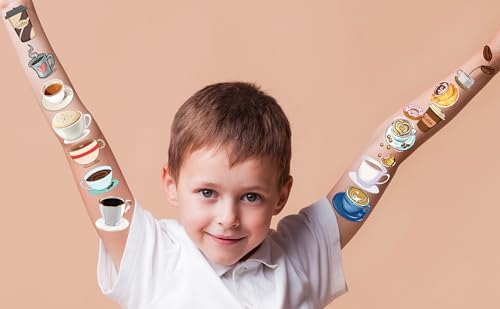 Coffee Temporary Tattoo Stickers - 24 Sheets 216 Designs