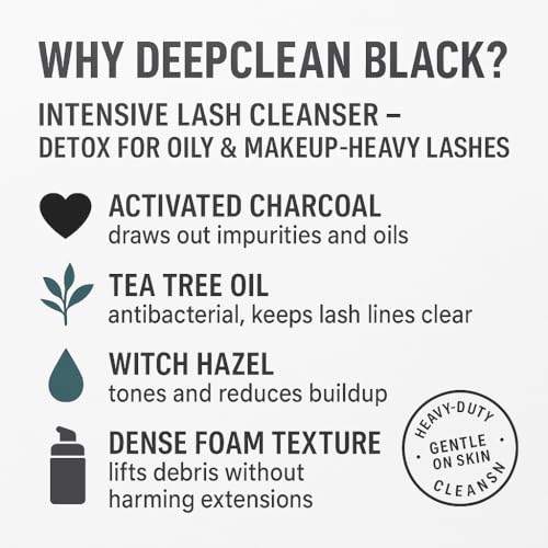 Isla & Fontane Lash Shampoo ? DeepClean Black 34 fl oz | Charcoal Lash Cleanser for Extensions | Deep Purifying Lash Bath Foam | Tea Tree & Witch Hazel Formula | Lash Shampoo Bulk for Salon & Home Use
