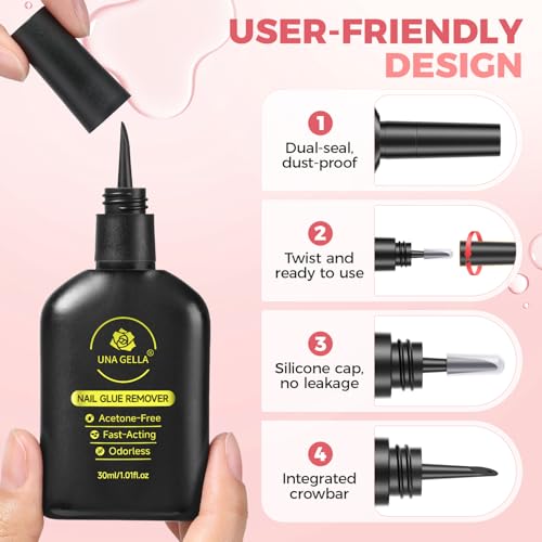 UNA GELLA A1 Nail Glue Remover 30ML - Built-in Crowbar, Acetone-Free Gel Nail Remover