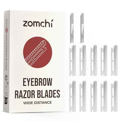 ZOMCHI Dermaplaning Razor Refills, Set of 10 Replacement Blades, Wide Distance, Metal, Plastic Free, Eyebrow Razor Blades