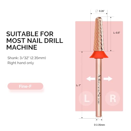 Cone Shape Nail Drill Bits 3/32'' Rose Gold Fine Grit