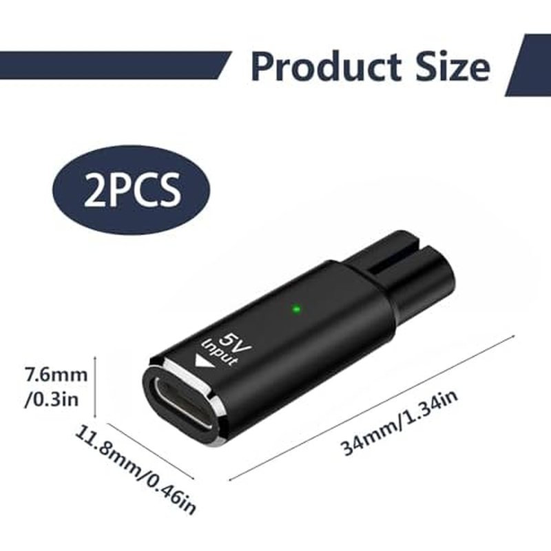 2 PCS 5V USB C Shaver Charger Adapter Compatible with Philips Norelco OneBlade QP2724 QP2834 QP4530 QP1924 QP1324 MG7910 MG9510 S5880 X3001 X5006 Series, Portable Type-C Shaver Charger Plug for Travel