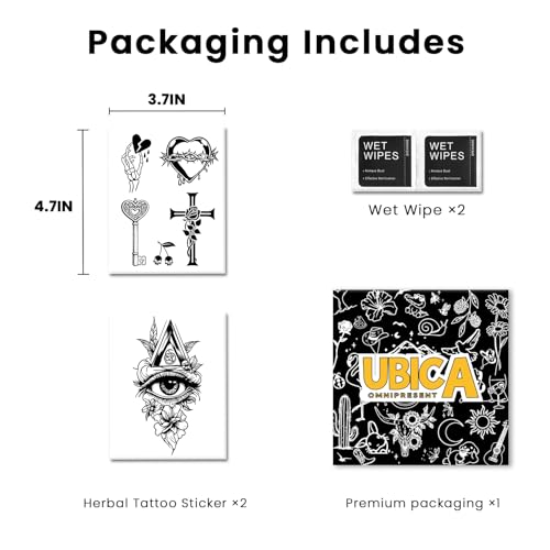 Semi Permanent Tattoos, 2 Sheets Realistic Temporary for Women, Fake Tattoos for Fingers Hand Calf, Waterproof, No Reflective, Lasts 1-2 Weeks (Heart Key Cross & Mythical Flower Eye Designs)