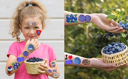 216 Blueberry Temporary Tattoo Stickers – 24 Sheets Fruit Party Favors