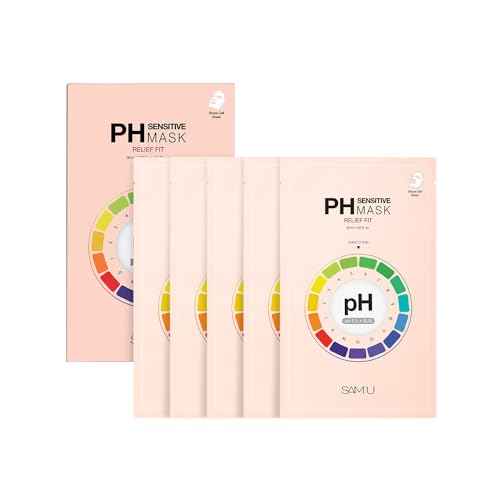 SAM¡¯U PH Sensitive Relief Fit Face Mask ? Redness-Reducing & Calming Vegan Sheet Mask with 5 Cica Complex and Tea Tree, Soothing Travel-Friendly Korean Skincare (5 Sheets)