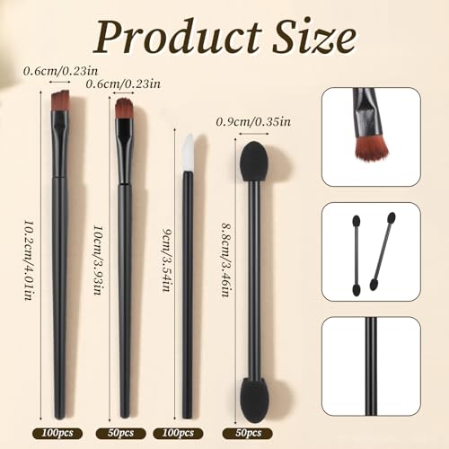 300PCS Disposable Makeup Brush Set - Eyebrow, Eyeshadow & Lip Tools