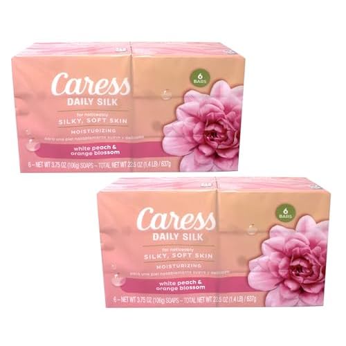 Caress Daily Silk Moisturizing Soap, White Peach & Orange Blossom, 3.75 oz 6 Bars - 2 Pack
