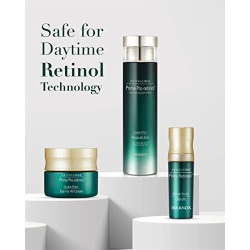 ISA KNOX AGE FOCUS PRIME Double Effect Ampoule Toner, PRIME Wrinkle For All Serum & PRIME Eye For All Cream (177 ml/5.99 fl oz) - Korean Skin Care by LG Beauty. Daytime Retinol.