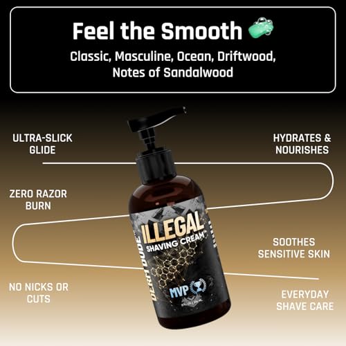 Derm Dude Illegal Shave Cream for Men | Ultra-Slick Shaving Cream for Sensitive Skin | Fights Razor Burn, Bumps, Nicks & Cuts | Smooth Glide Formula ? MVP Scent, 8oz