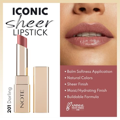 NOTE Iconic Sheer Lipstick - Hydrating Lipstick for Women - Balm-Like, Natural Sheer Finish Formula - Buildable Lip Makeup - 201-0.11 oz