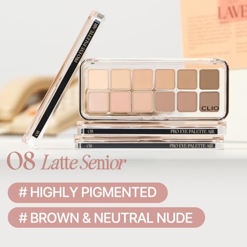 CLIO Pro Eye Palette Air 08 Latte Senior Neutral 12-Color Eyeshadow Makeup