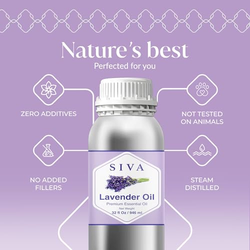 Siva Lavender Essential Oil ? 32 Fl Oz ? 100% Natural Lavender Oil - for Diffuser, Hair Care, Face, Skin Care, Aromatherapy, Scalp and Body Massage, Soap and Candle Making
