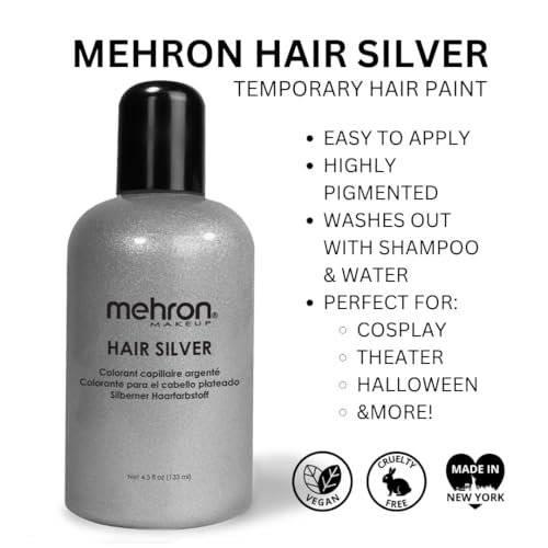 Mehron Makeup Hair White | Washable White Hair Dye | Temporary Hair Color for Theatre, Cosplay, & Halloween 1 fl oz (30ml) (Silver)