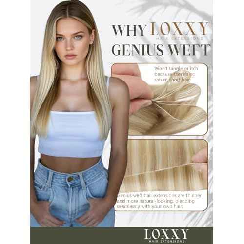 Loxxy Sew in Hair Extensions Real Human Hair 18 Inch Hand Tied Genius Weft Hair Extensions for Women Light Brown Highlighted Platinum Blonde One Piece 50g P#8/60A