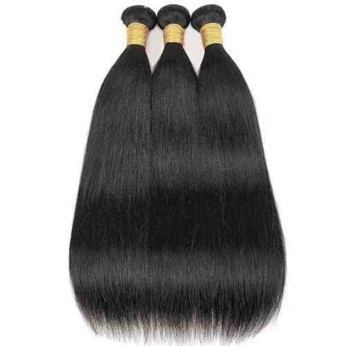 Human Hair Bundles Brazilian Straight Human Hair Bundles 100% Unprocessed Virgin Straight Bundles Quick Weave Raw 3 Bundles 20 22 24inch Deals Natural Black