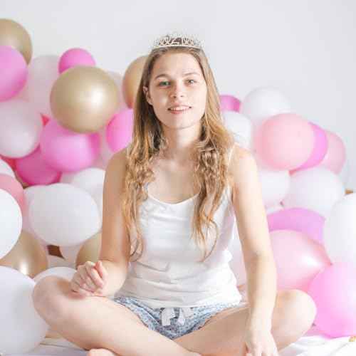 21st Birthday Crowns and Sashes for Women, Princess Tiara Sash Set Elegant Sliver Crown with Combs for Girls, 21st Birthday Decorations for Her Party Hair Accessories Gifts