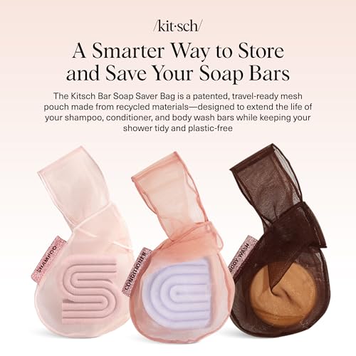 Kitsch Recycled Mesh Soap Saver Bag Set for Shampoo & Body Bars (3 Pack)