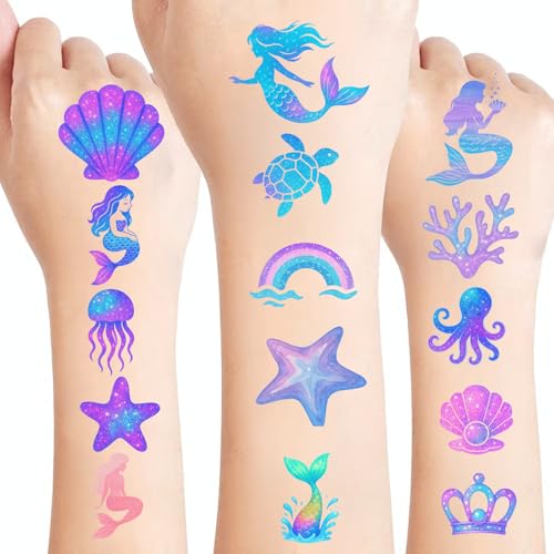 100PCS Glow in The Dark Mermaid Temporary Tattoos