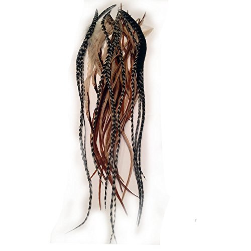 Sexy Sparkles 25 loose long Natural Rooster Browns and grizzly Hair Feathers for Hair Extensions ranging from 6"-11".