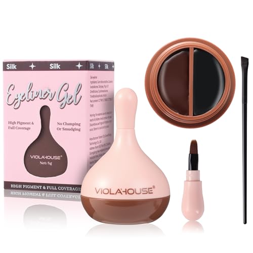 VIOLA HOUSE Dual Color Eyeliner Gel - Waterproof, Smudge - Proof, Wet & Dry Use, Multi - Use as Brow Gel, with Eyeliner Brush for All Makeup Need, 8g (Black Brown)