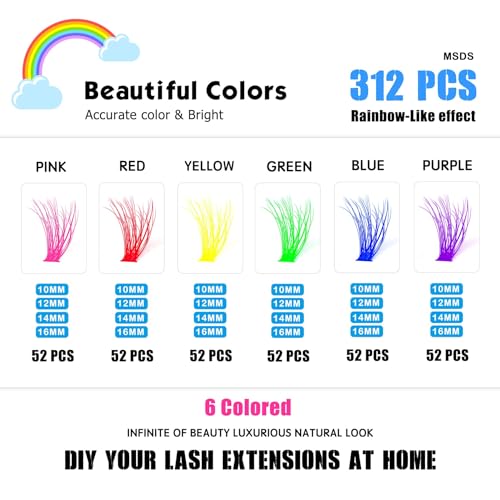 3D Colored Lash Clusters 40D C Curl 10-16mm 6 Colors