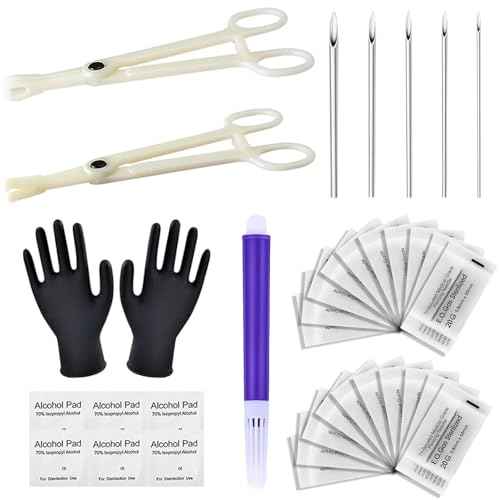 Piercing Kit 36Pcs Piercing Clamps Kit with 25Pcs Mixed 12G 14G 16G 18G 20G Ear Nose Piercing 2Pcs Piercing Clamps Forceps 6Pcs Clean Tools 2Pcs Gloves 1Pc Marker Pen for Piercing Tool