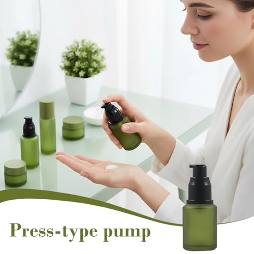 60ml Green Frosted Glass Pump Bottle – Refillable Cosmetic Dispenser