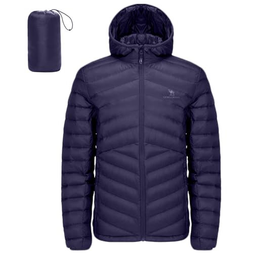 CAMEL CROWN Men Packable Down Jacket Hooded Lightweight Puffer Insulated Coat for Travel Outdoor Hiking