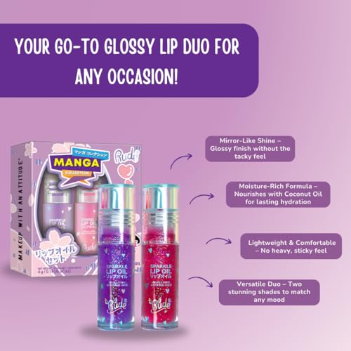RUDE Lip Oil Gloss Set - Strawberry & Grape Hydrating