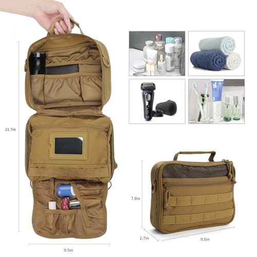 SUNRISING Tactical Toiletry Bag for Men,Men's Travel Toiletry Bag,Hanging Toiletry Bag Organizer Dopp Kit, Shaving Bag£¬Toiletries Shower Hygiene Bathroom Bag for Essentials Short Trips Camping - Khaki